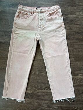 Lucky Brand 90s Loose High Rise Crop Jeans Pink Raw Hem Size 10/30